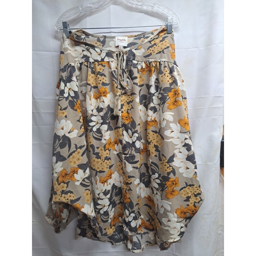 Hayden Beige Floral Print  Long Sleeve Womens Blouse Size 1XL